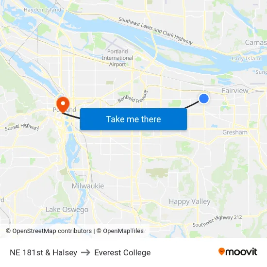 NE 181st & Halsey to Everest College map