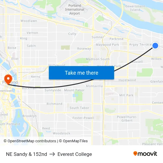 NE Sandy & 152nd to Everest College map