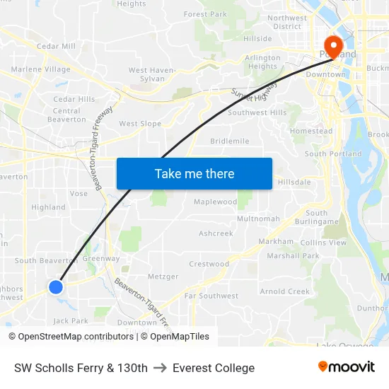SW Scholls Ferry & 130th to Everest College map