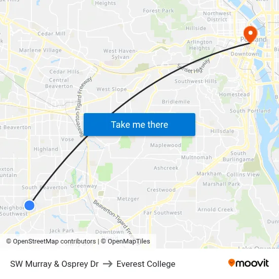 SW Murray & Osprey Dr to Everest College map
