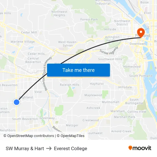 SW Murray & Hart to Everest College map