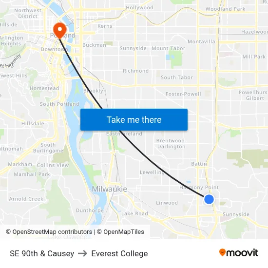 SE 90th & Causey to Everest College map