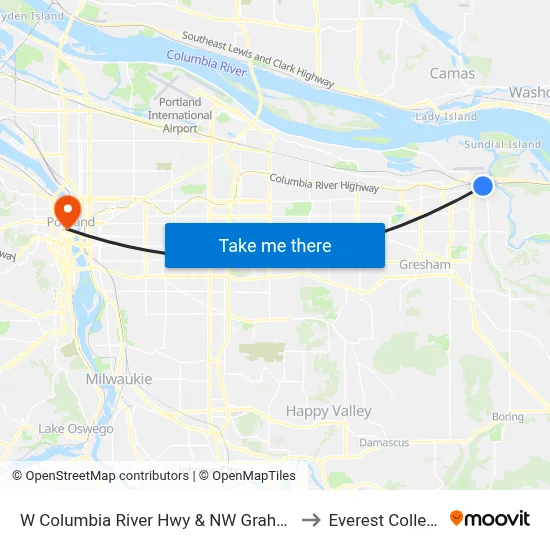 W Columbia River Hwy & NW Graham to Everest College map