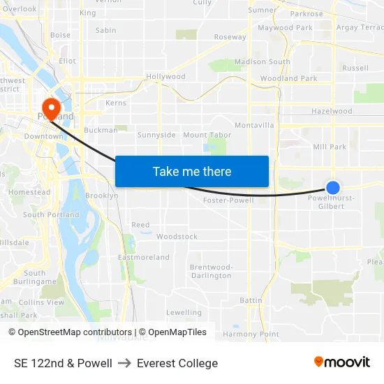 SE 122nd & Powell to Everest College map