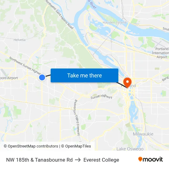 NW 185th & Tanasbourne Rd to Everest College map