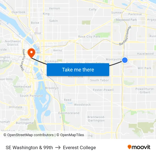 SE Washington & 99th to Everest College map