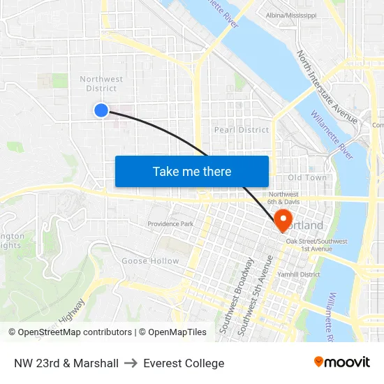 NW 23rd & Marshall to Everest College map