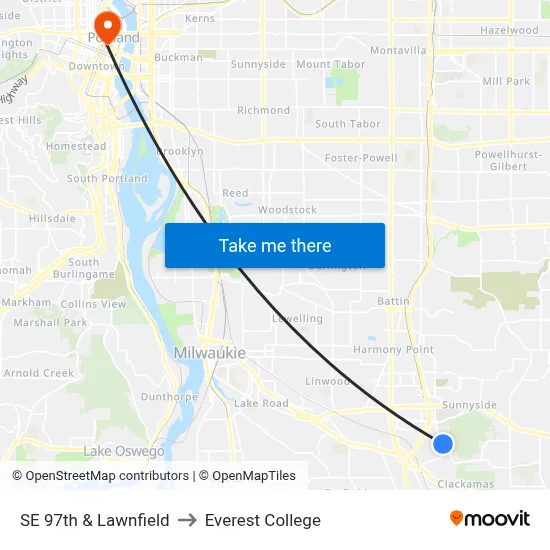 SE 97th & Lawnfield to Everest College map
