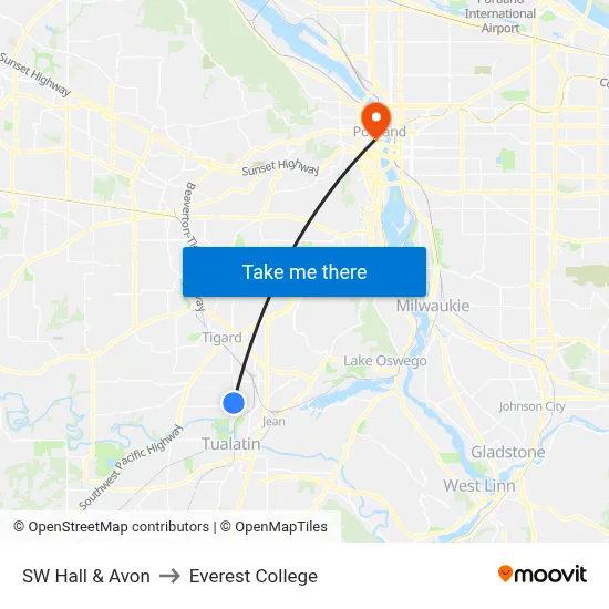 SW Hall & Avon to Everest College map