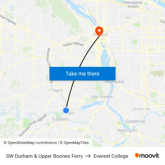 SW Durham & Upper Boones Ferry to Everest College map
