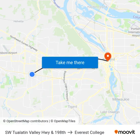 SW Tualatin Valley Hwy & 198th to Everest College map