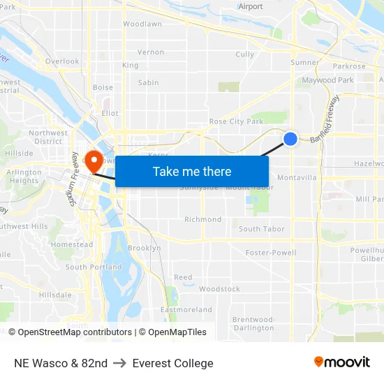 NE Wasco & 82nd to Everest College map
