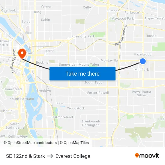 SE 122nd & Stark to Everest College map