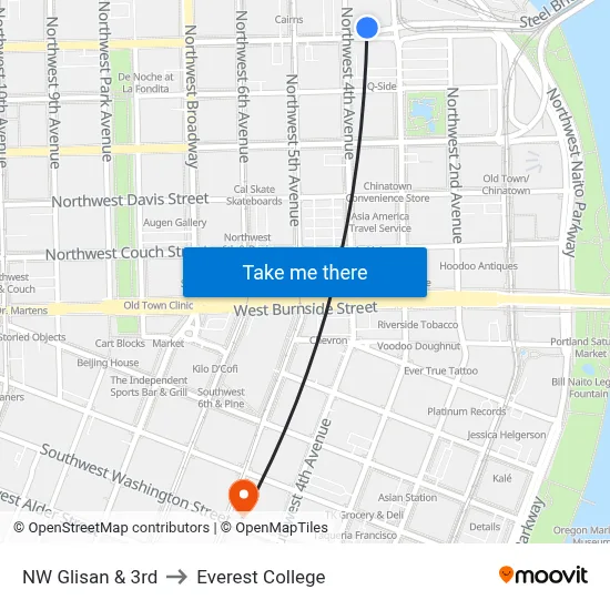 NW Glisan & 3rd to Everest College map