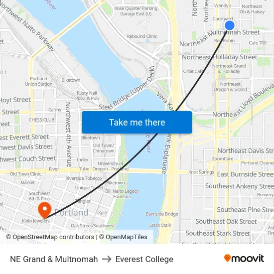 NE Grand & Multnomah to Everest College map