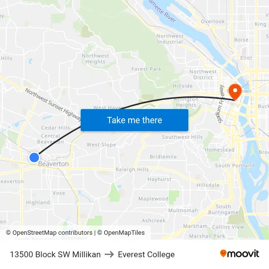 13500 Block SW Millikan to Everest College map
