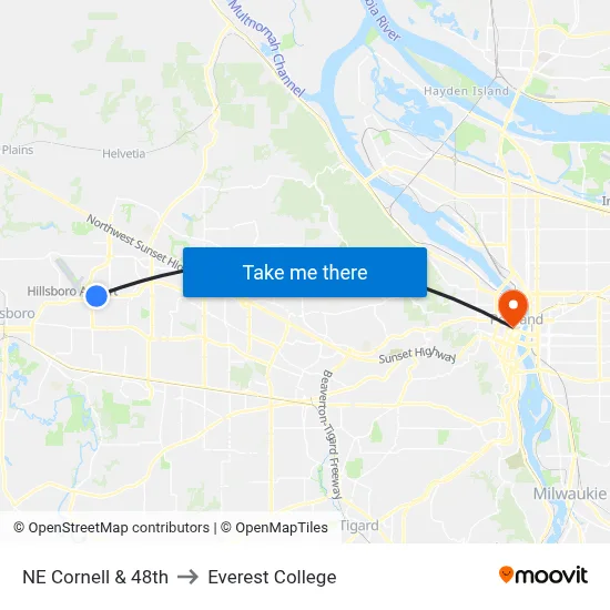 NE Cornell & 48th to Everest College map
