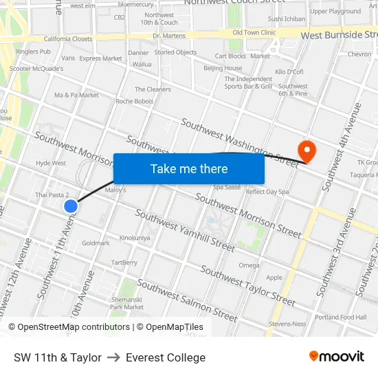 SW 11th & Taylor to Everest College map