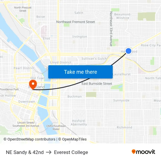 NE Sandy & 42nd to Everest College map