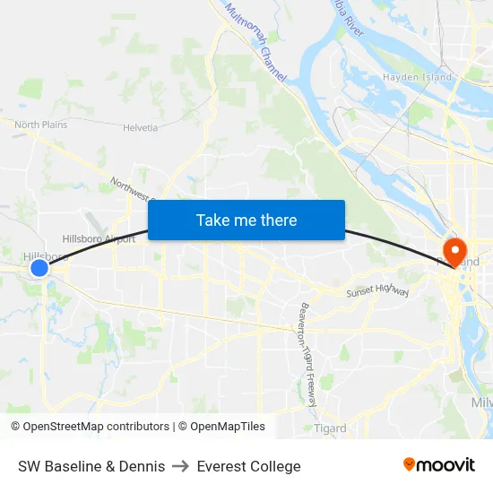 SW Baseline & Dennis to Everest College map