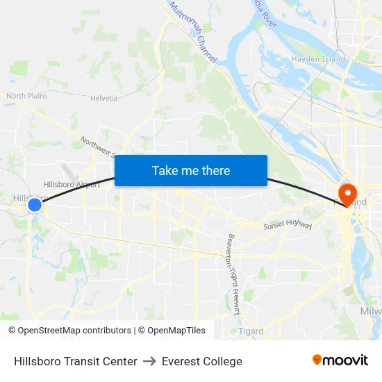 Hillsboro Transit Center to Everest College map