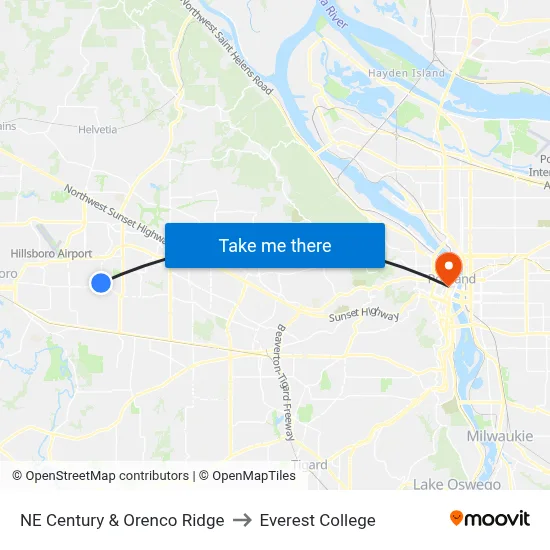 NE Century & Orenco Ridge to Everest College map