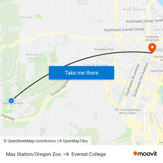 Max Station/Oregon Zoo to Everest College map