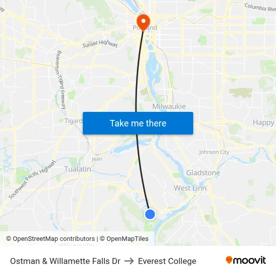 Ostman & Willamette Falls Dr to Everest College map