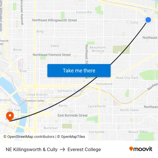 NE Killingsworth & Cully to Everest College map