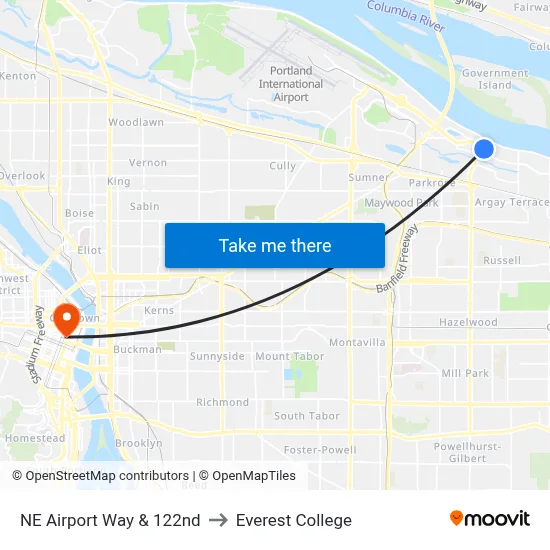 NE Airport Way & 122nd to Everest College map