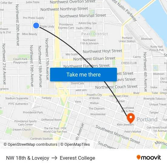 NW 18th & Lovejoy to Everest College map