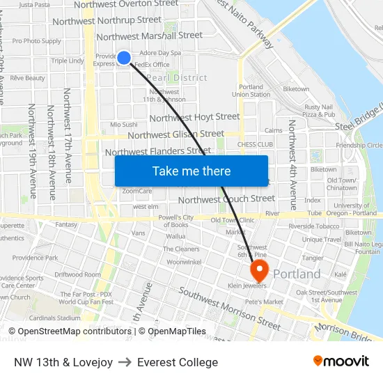 NW 13th & Lovejoy to Everest College map