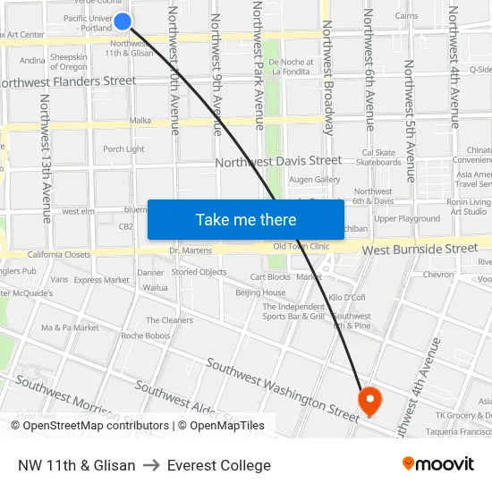 NW 11th & Glisan to Everest College map