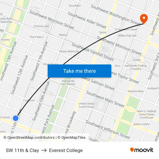 SW 11th & Clay to Everest College map