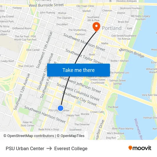 PSU Urban Center to Everest College map