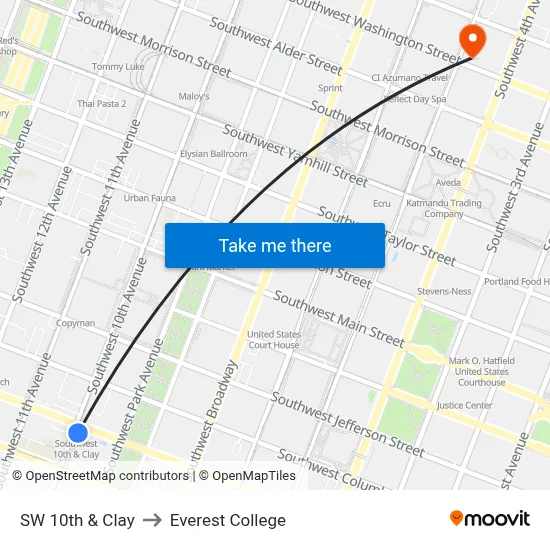 SW 10th & Clay to Everest College map