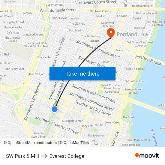 SW Park & Mill to Everest College map
