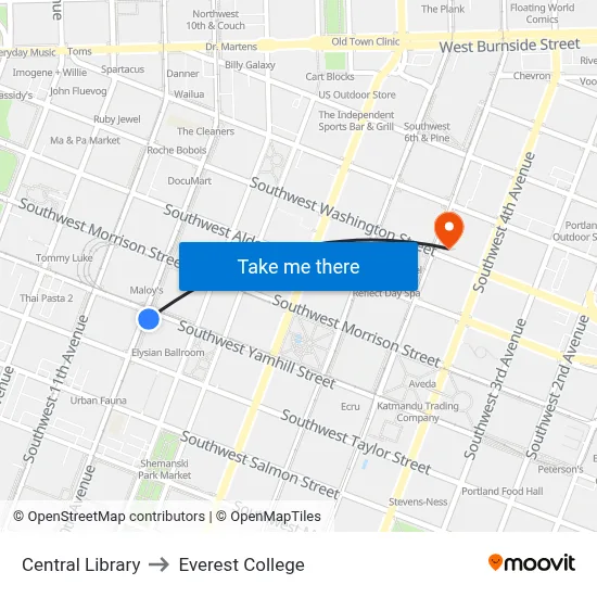 Central Library to Everest College map