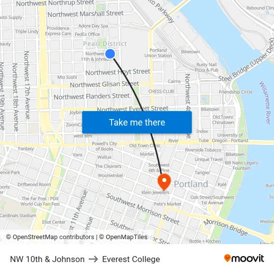 NW 10th & Johnson to Everest College map
