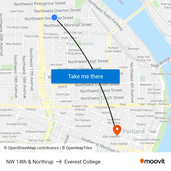 NW 14th & Northrup to Everest College map