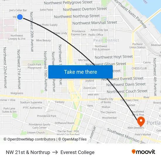 NW 21st & Northrup to Everest College map
