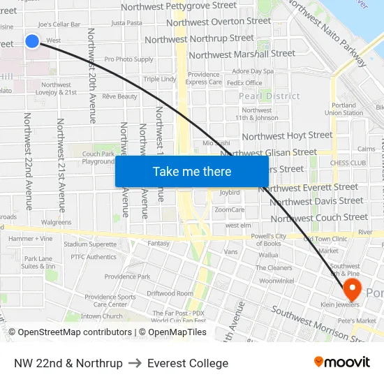NW 22nd & Northrup to Everest College map
