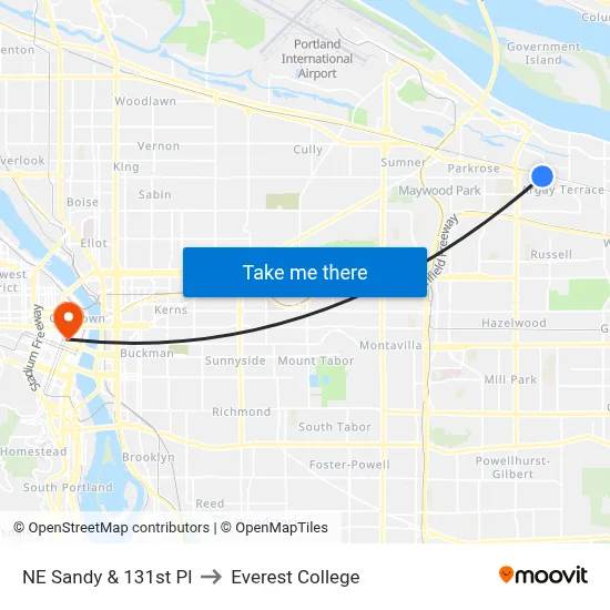NE Sandy & 131st Pl to Everest College map