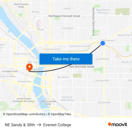 NE Sandy & 38th to Everest College map