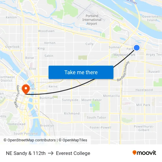 NE Sandy & 112th to Everest College map