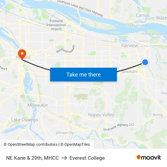 NE Kane & 29th, MHCC to Everest College map