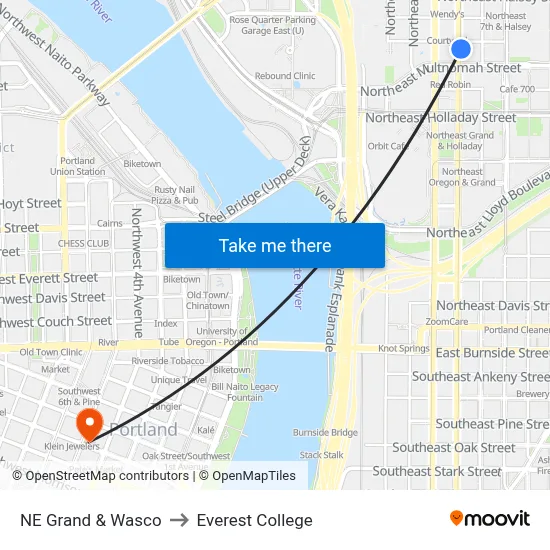 NE Grand & Wasco to Everest College map