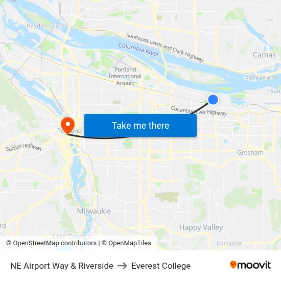NE Airport Way & Riverside to Everest College map
