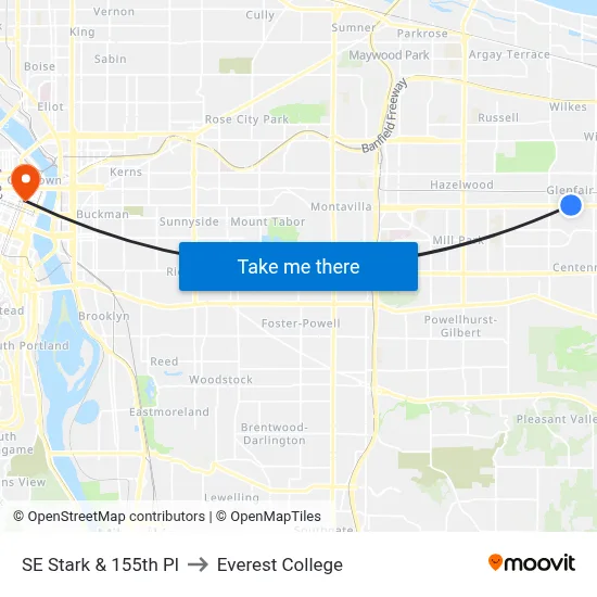 SE Stark & 155th Pl to Everest College map