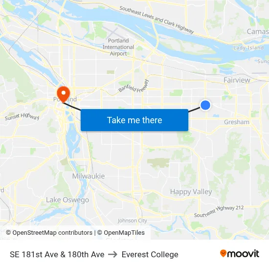 SE 181st Ave & 180th Ave to Everest College map